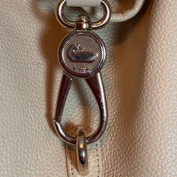 Dooney & Bourke Bone Pebble Leather Logo Lock Large Shoulder Purse Handbag - Picture 2 of 13